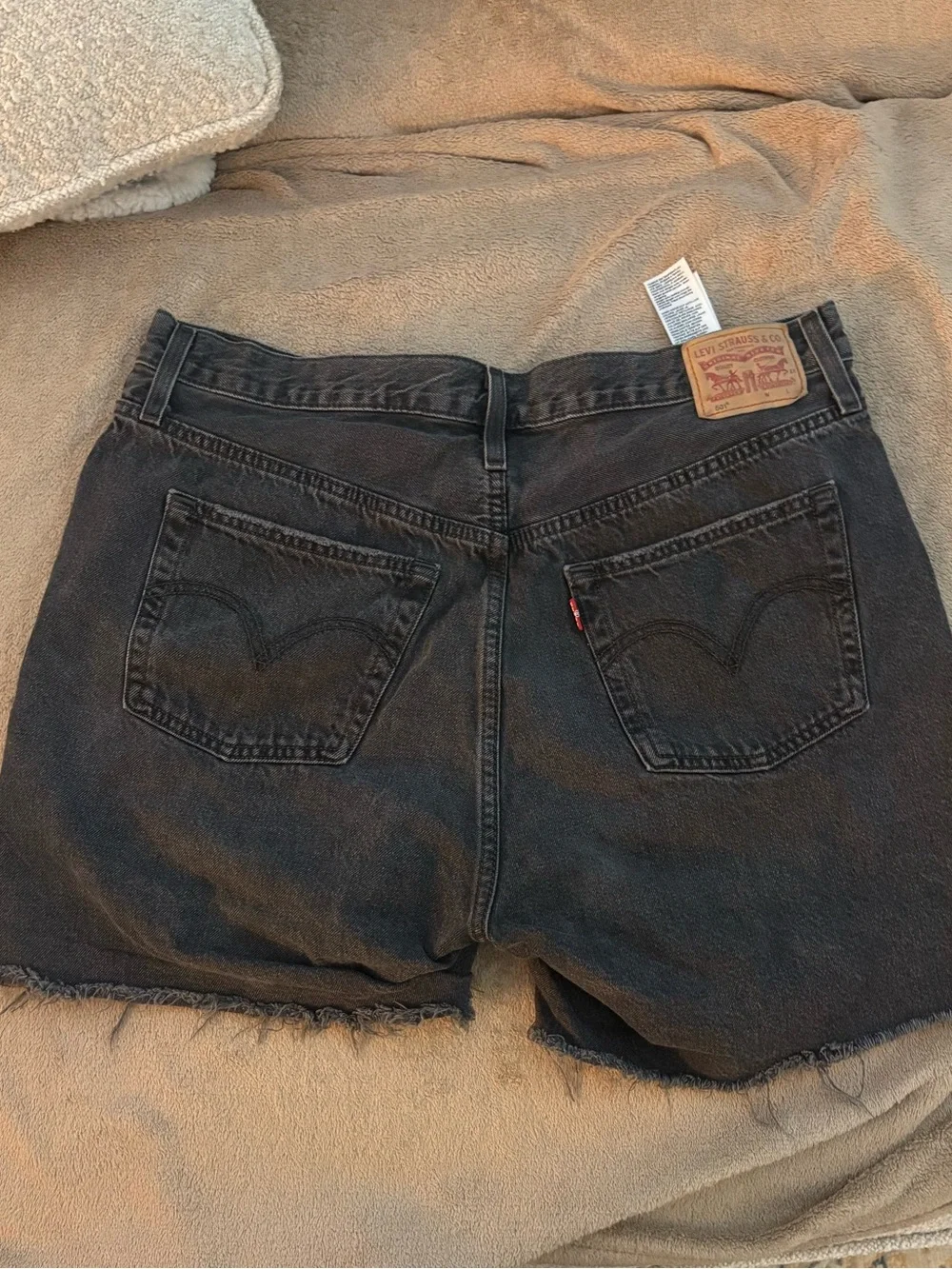 Levi's 501 Mid Thigh Black Distressed Jean Shorts with Frayed Hem - Picture 6 of 6